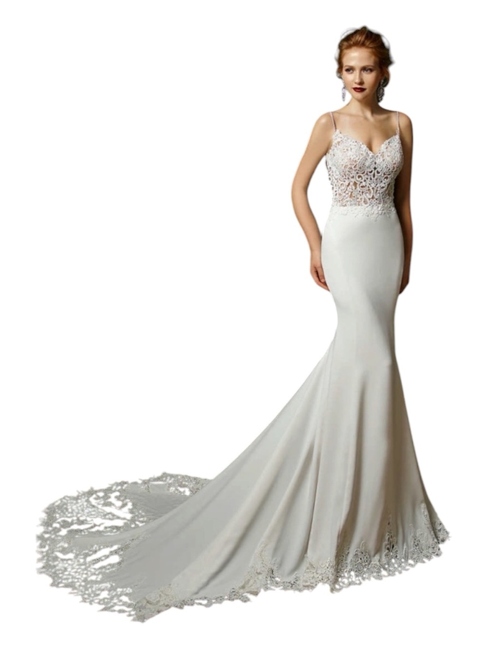 Ivory Lace Bodice Mermaid Bridal Gown with Train